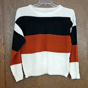 SHEIN Black, White, and Orange Colorblock Sweater